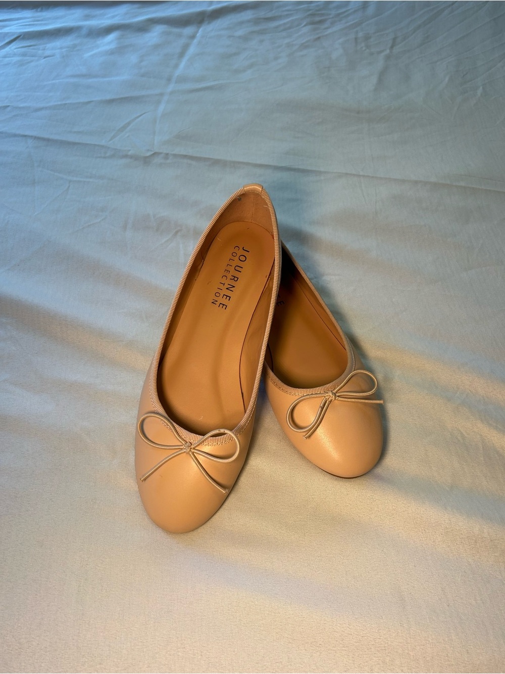 Journee Collection Nude Light Pink Bow Ballet Flats